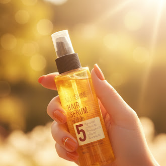 Hair serum — hand-held golden sunlight